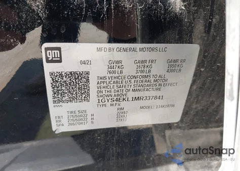 2021 Cadillac Escalade 4Wd Sport из США, поврежденный, VIN 1GYS4EKL1MR337841